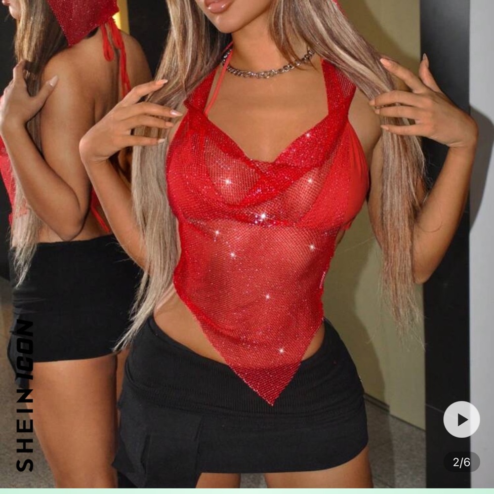 SHEIN Red Mesh Halter Top